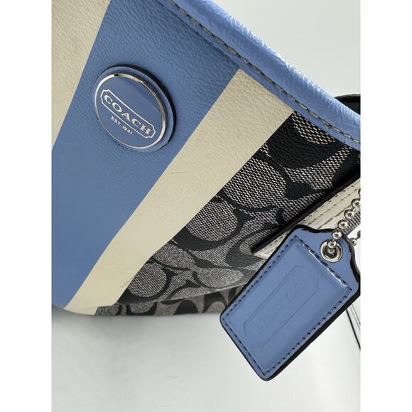 Coach Signature Tote Brown With Blue Trim - Wear On Handles - Picture 9 of 11